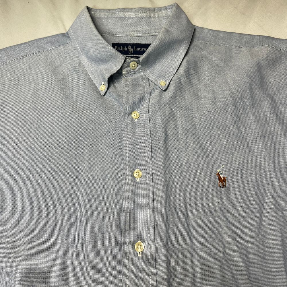 Ralph Lauren Oxford Button Down Shirt Classic Denim Cotton Casual Size 17 1/2 36